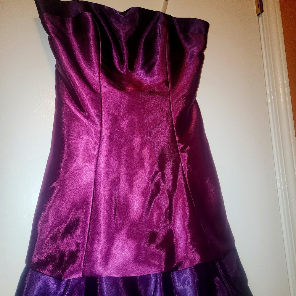 Morgan & Co. Satin Variegated Purple Strapless Dress